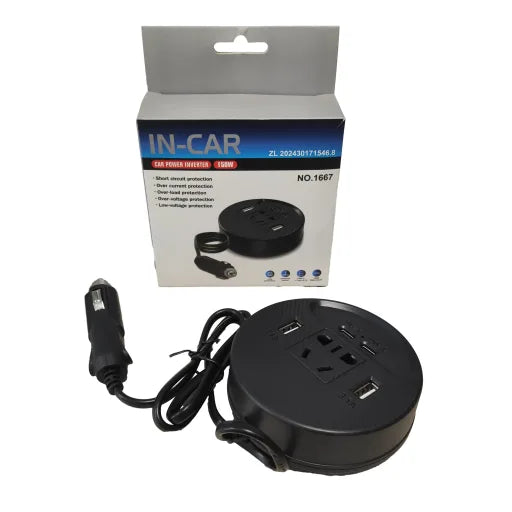 محول طاقة 12V الى 220V مع منافذ USB و مقبس طاقة