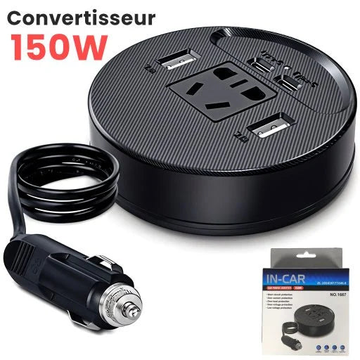 محول طاقة 12V الى 220V مع منافذ USB و مقبس طاقة