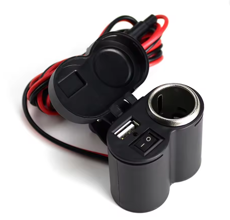 شاحن USB مقاوم للماء للدراجات النارية مع ولاعة سجائر 2 في 1 🛵